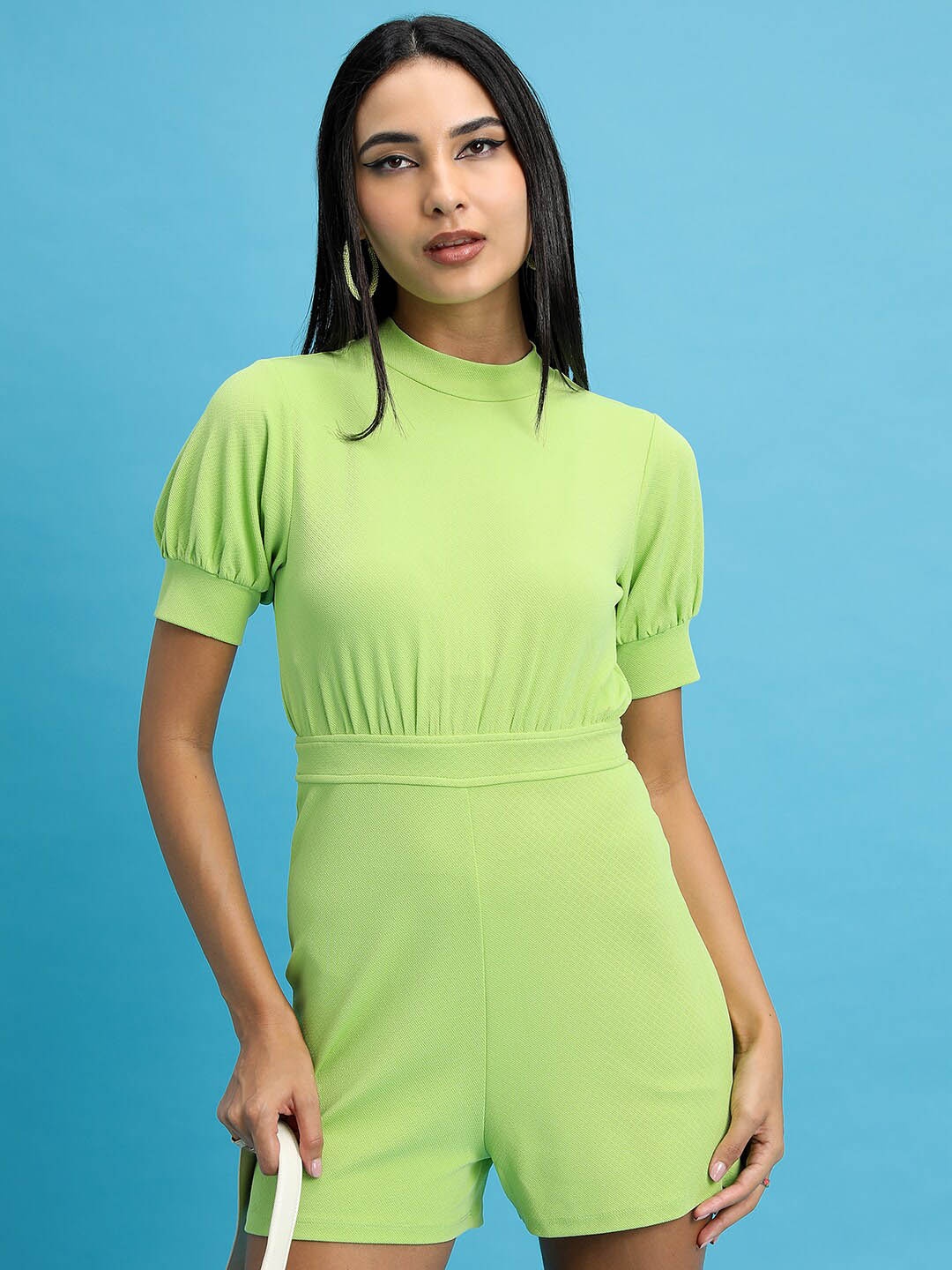 

Tokyo Talkies Puff Sleeve Playsuit, Lime green