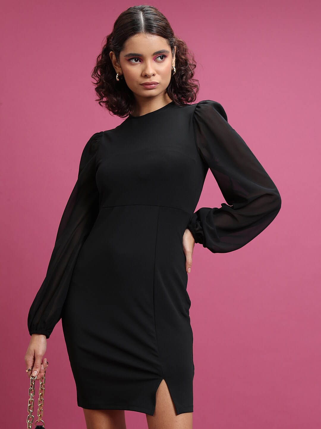 

Tokyo Talkies Puff Sleeves Sheath Dress, Black