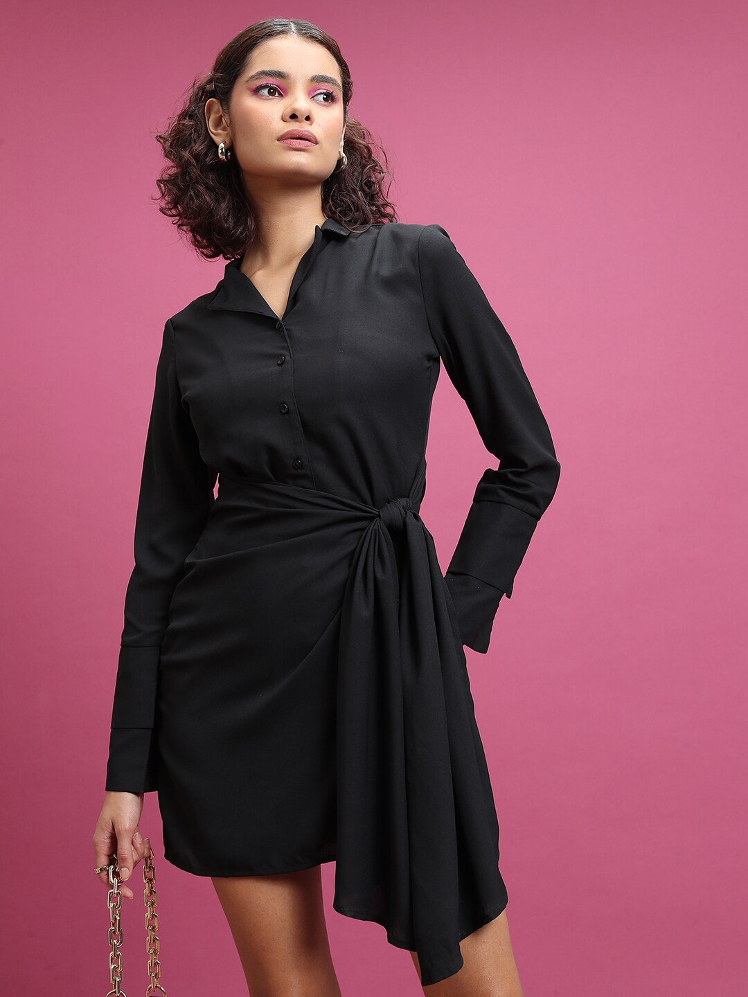 

Tokyo Talkies Black Shirt Collar Shirt Style Dress