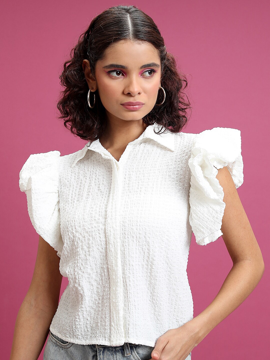 

Tokyo Talkies Flutter Sleeve Shirt Style Top, White