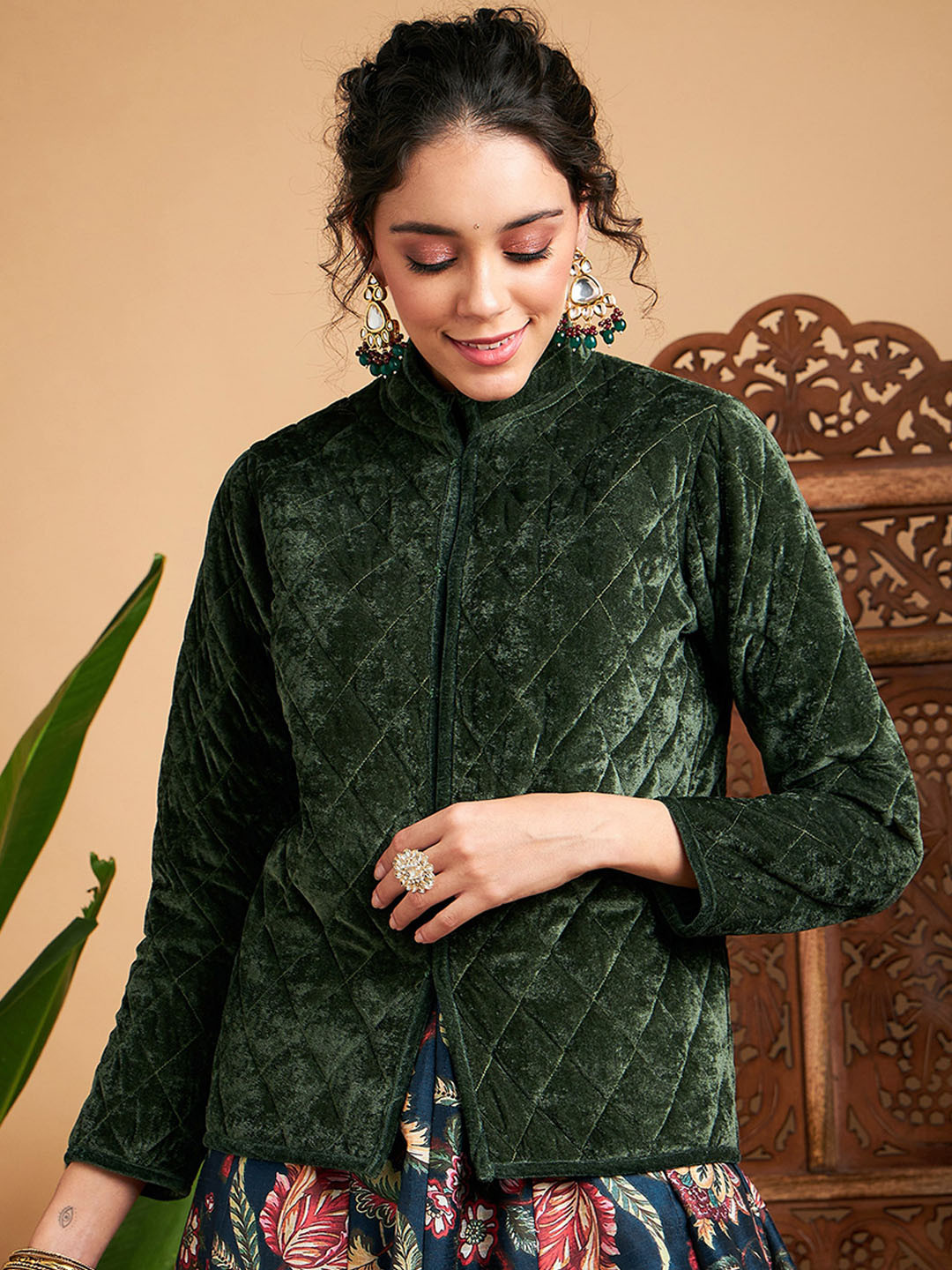 

Shae by SASSAFRAS Olive Green Geometric Quilted Jacket