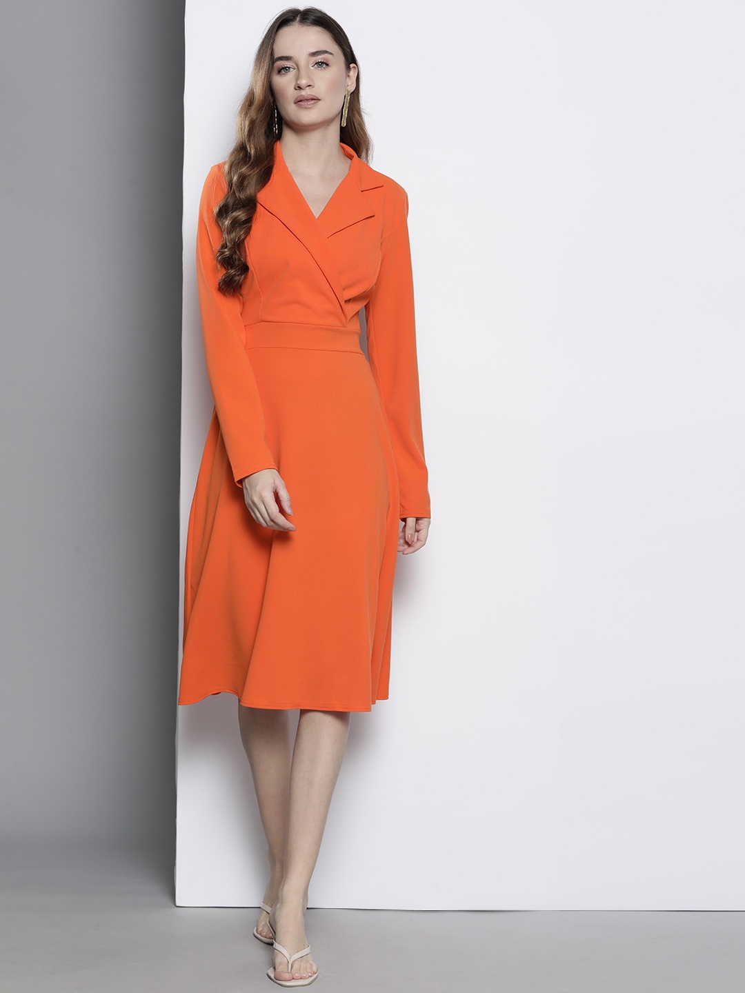 

Boohoo Lapel Collar Wrap Midi Dress, Orange