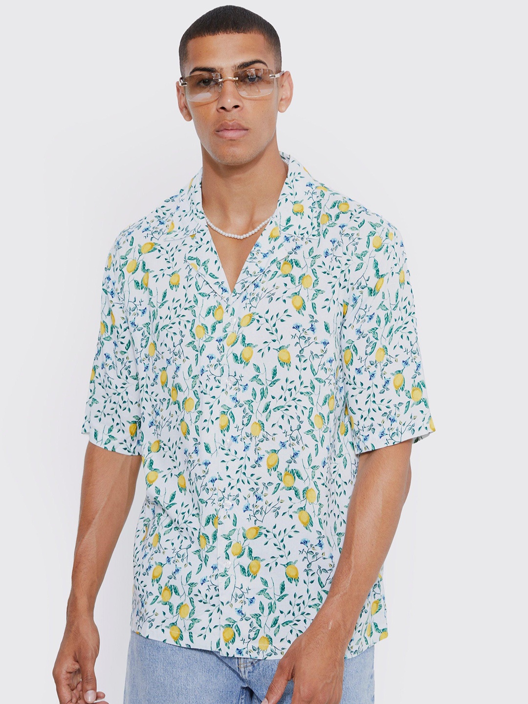 

boohooMAN Floral Print Casual Shirt, White