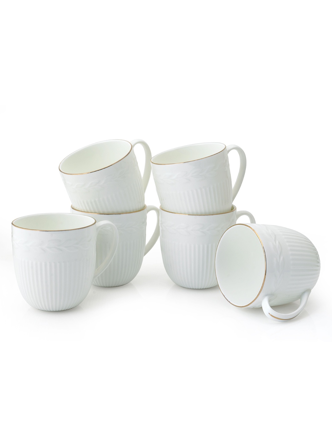 

CLAY CRAFT White 6 Pieces Textured Premium Glossy Ceramic Cups 220 ml Each