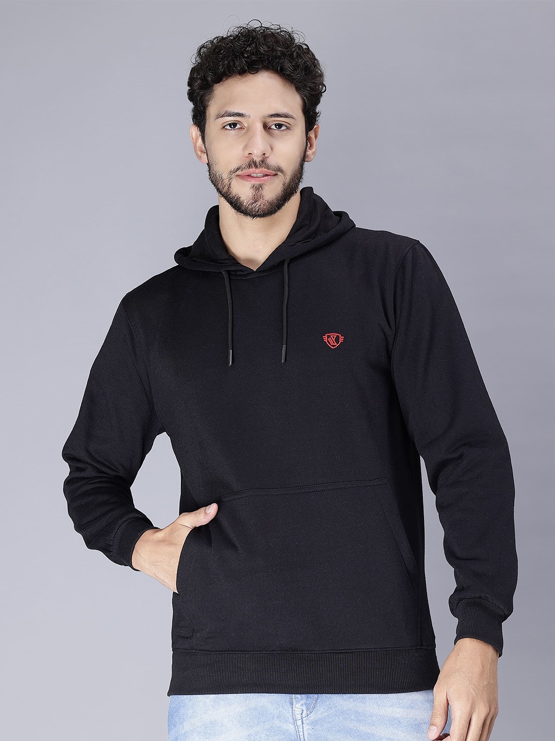 

WE PERFECT Hooded Fleece Pullover Sweatshirt, Black