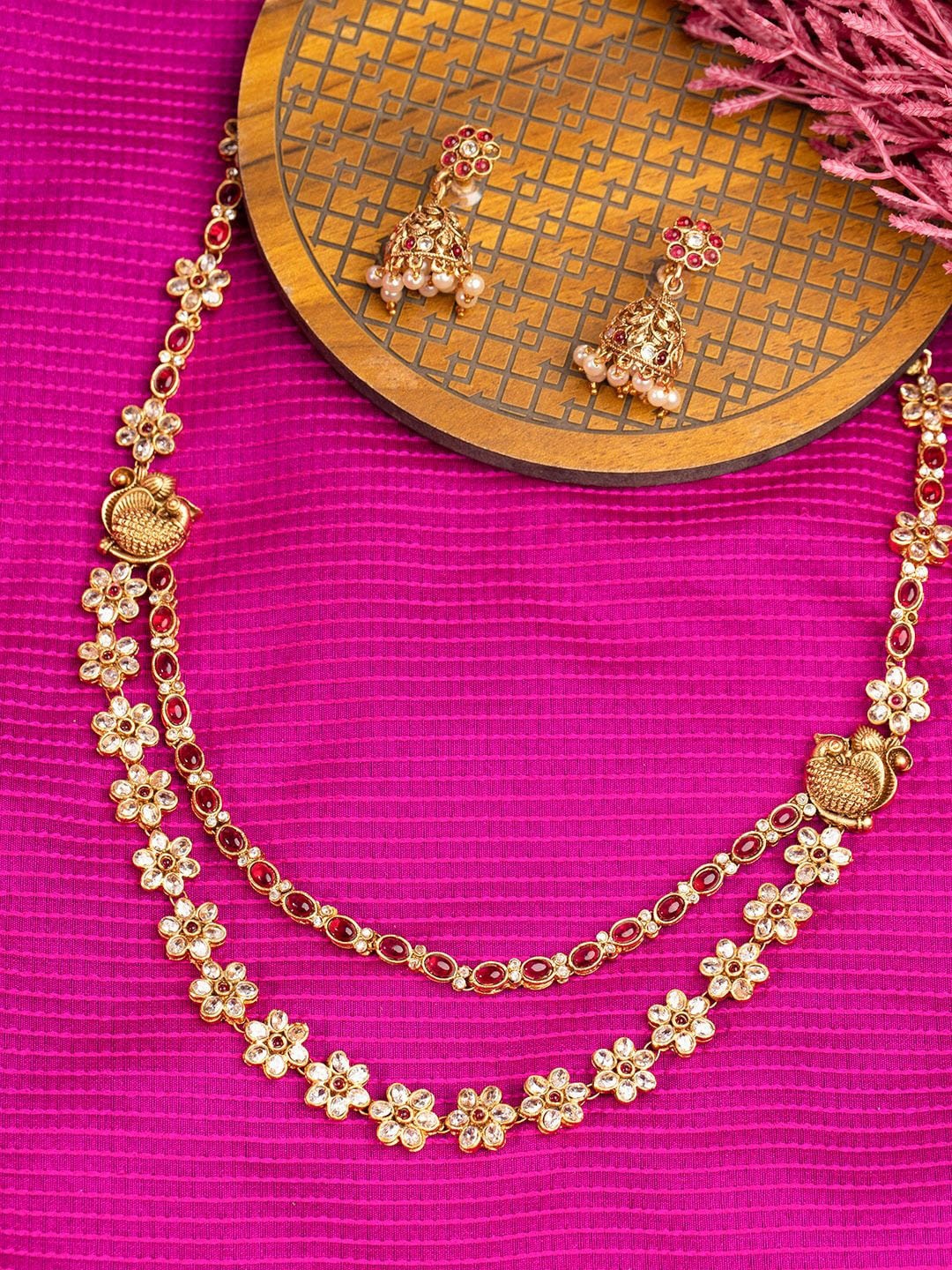 

Priyaasi Gold-Plated Stone Studded & Beaded Layered Jewellery Set