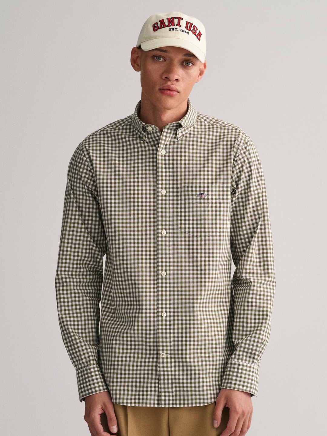 

GANT Gingham Checked Button-Down Collar Casual Pure Cotton Shirt, Green