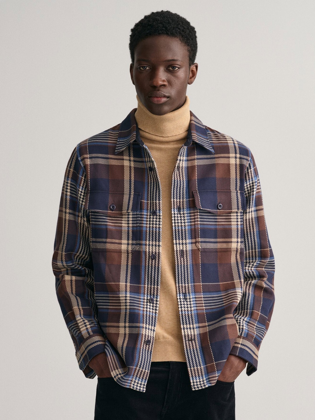 

GANT Tartan Checked Spread Collar Casual Pure Cotton Shirt, Navy blue