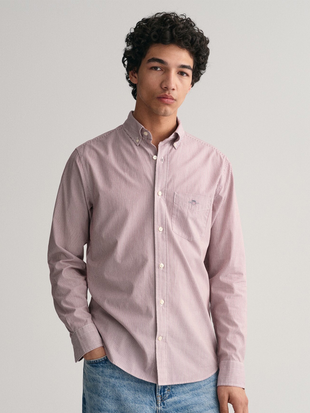 

GANT Striped Button-Down Collar Casual Pure Cotton Shirt, Red