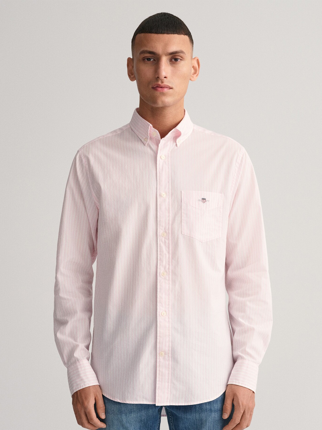 

GANT Vertical Striped Button-Down Collar Casual Pure Cotton Shirt, Pink