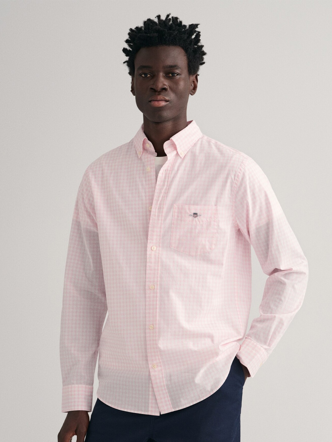 

GANT Grid Tattersall Checked Button-Down Collar Casual Pure Cotton Shirt, Pink