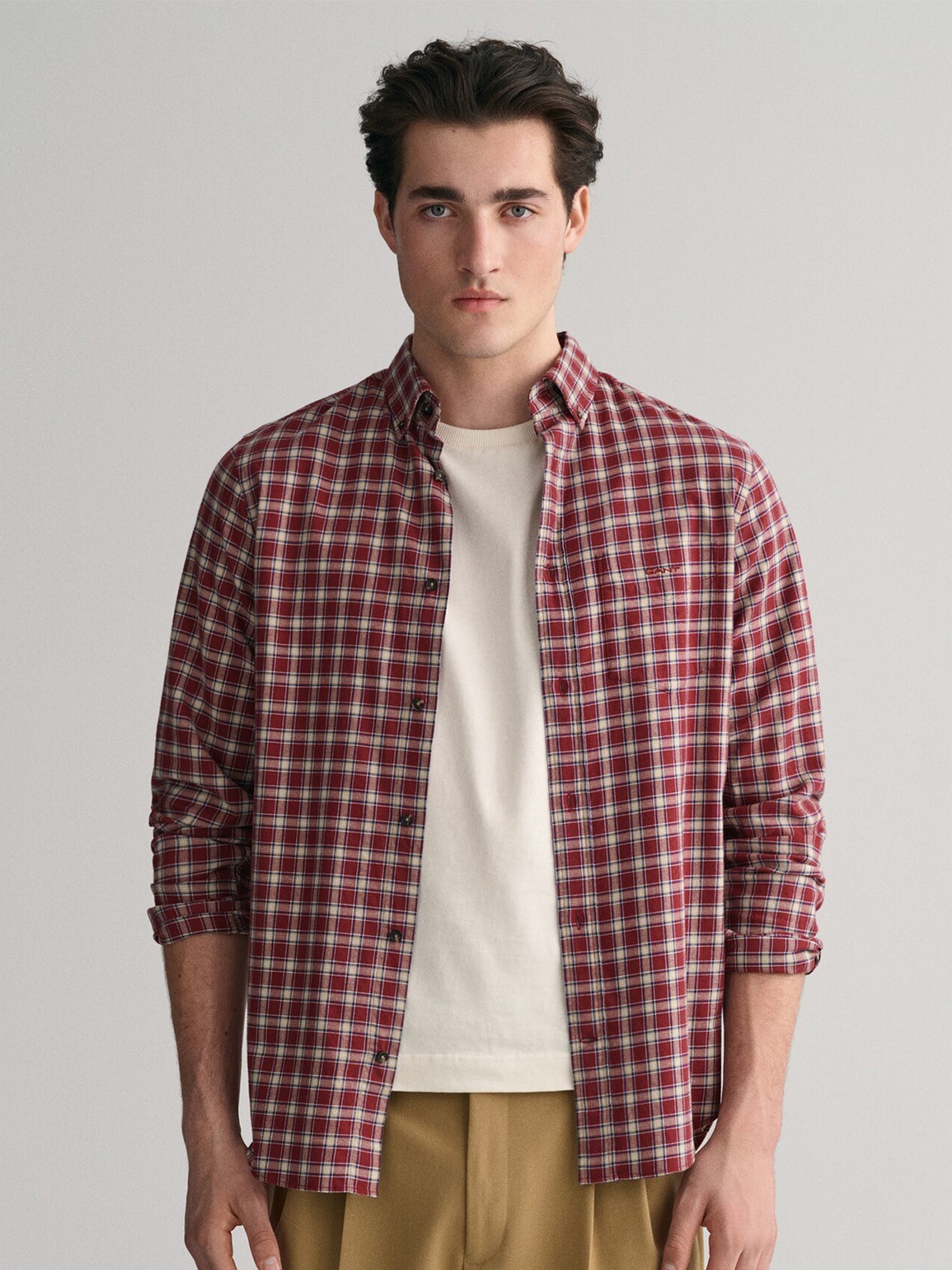 

GANT Checked Button-Down Collar Casual Pure Cotton Shirt, Red