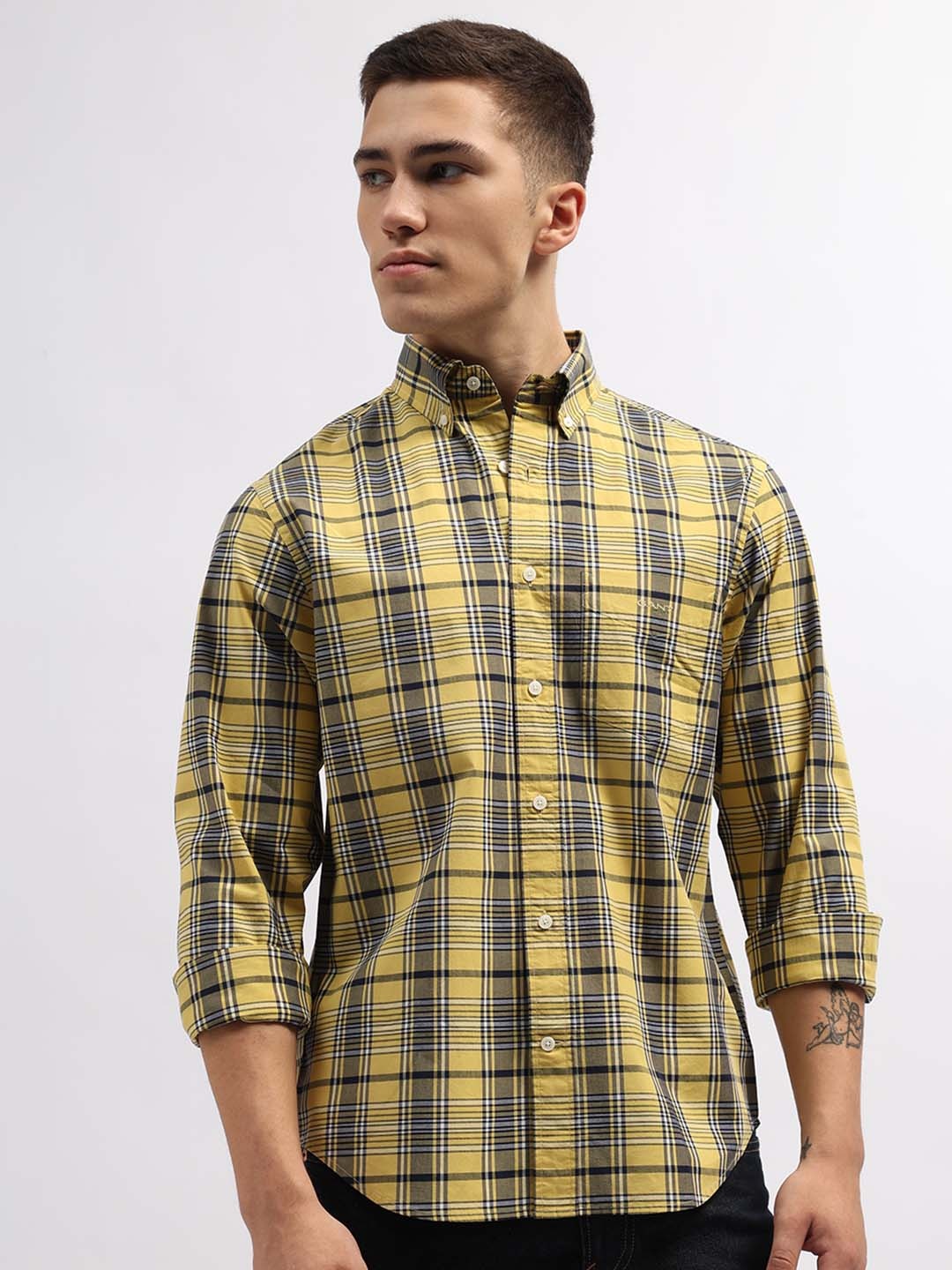 

GANT Checked Button-Down Collar Long Sleeves Casual Pure Cotton Shirt, Yellow