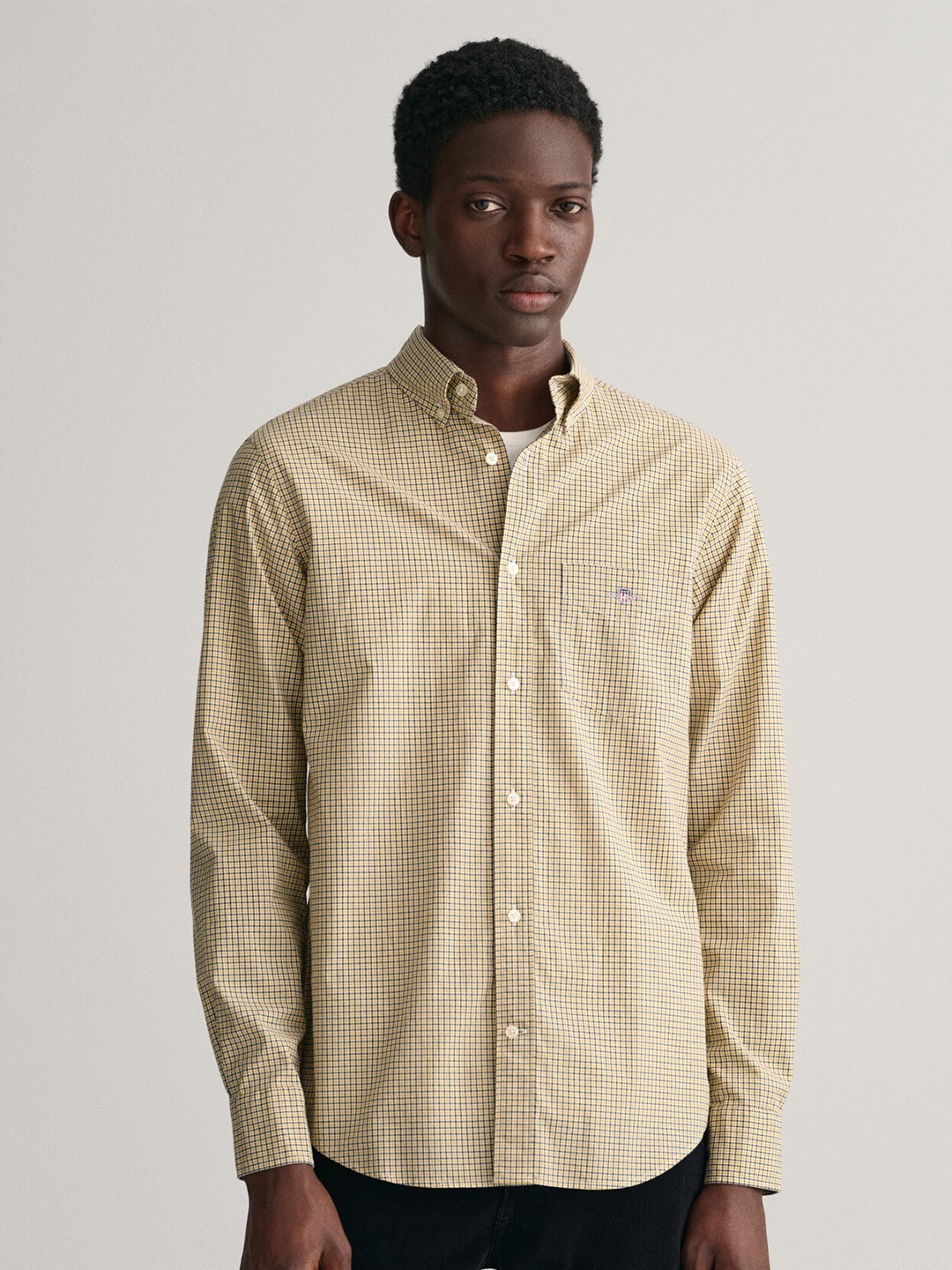 

GANT Gingham Checked Button-Down Collar Casual Pure Cotton Shirt, Yellow