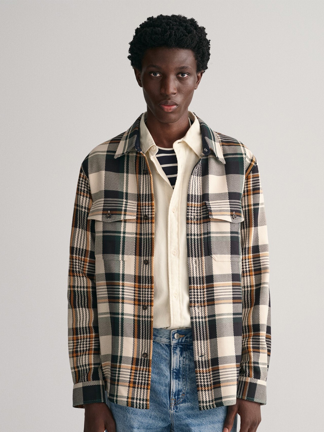 

GANT Tartan Checked Spread Collar Casual Pure Cotton Shirt, Beige