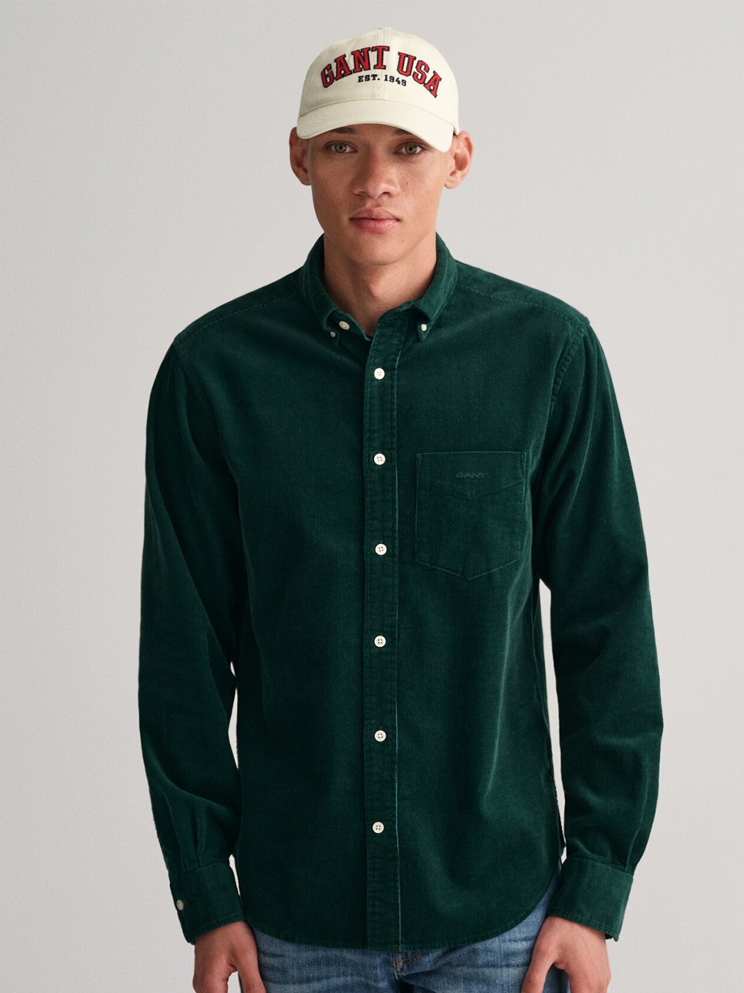 

GANT Button-Down Collar Casual Pure Cotton Shirt, Green