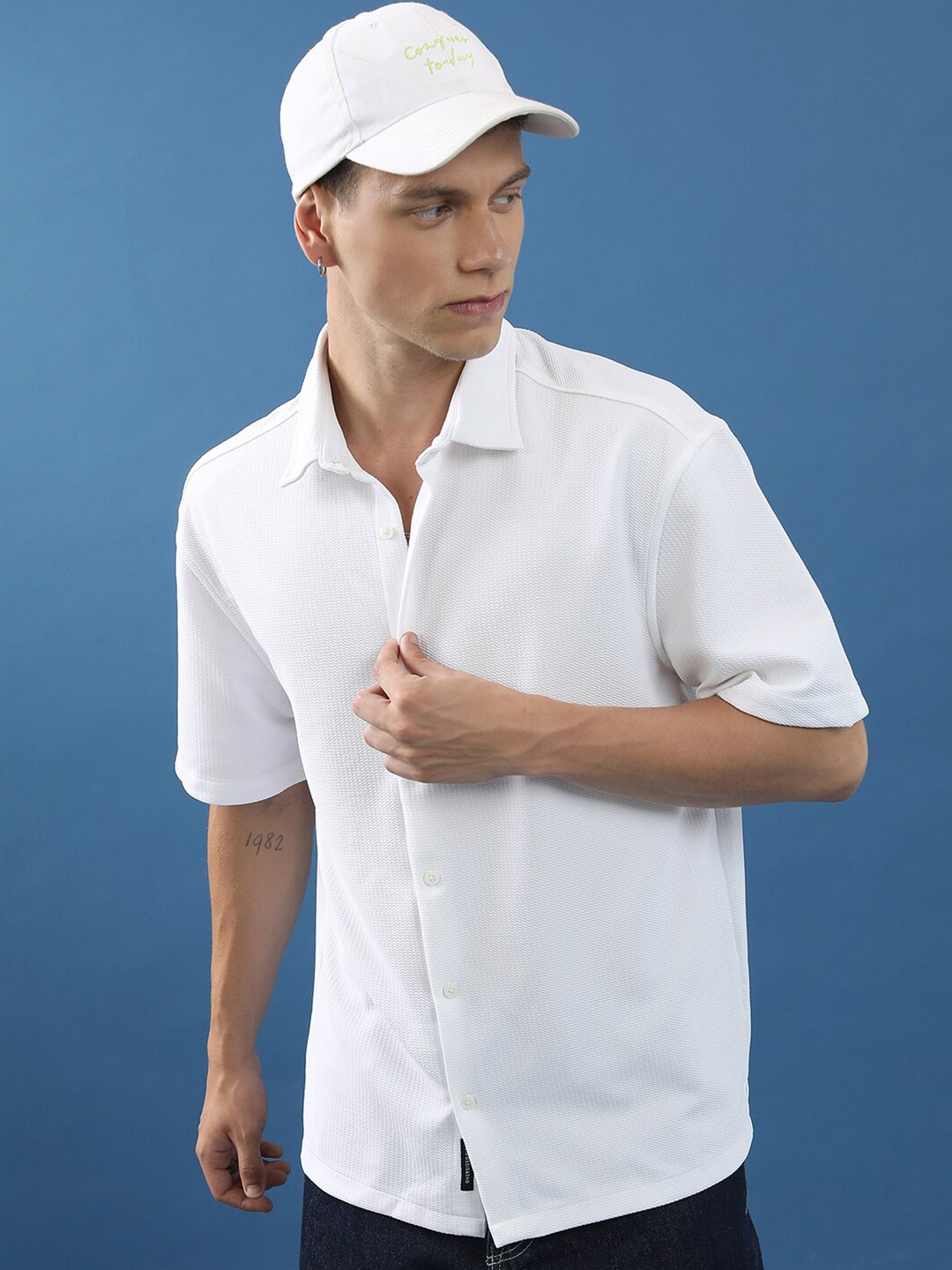 

HIGHLANDER Drop Shoulder Oversized Textured Shirt, White