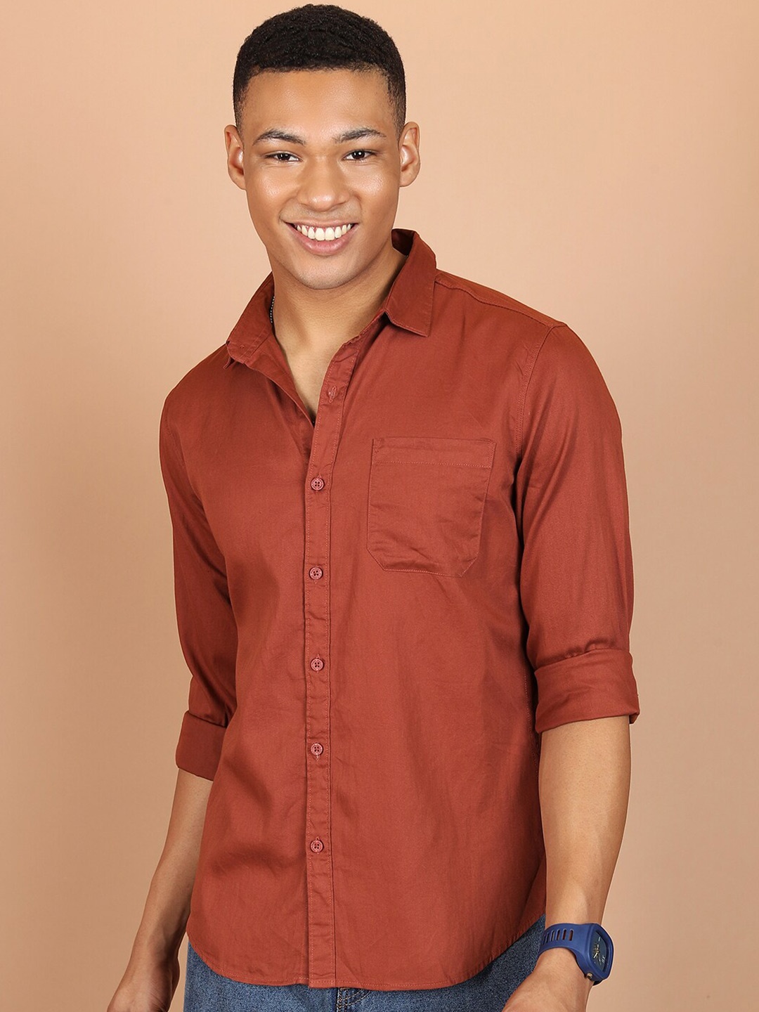 

HIGHLANDER Slim Fit Cotton Casual Shirt, Rust