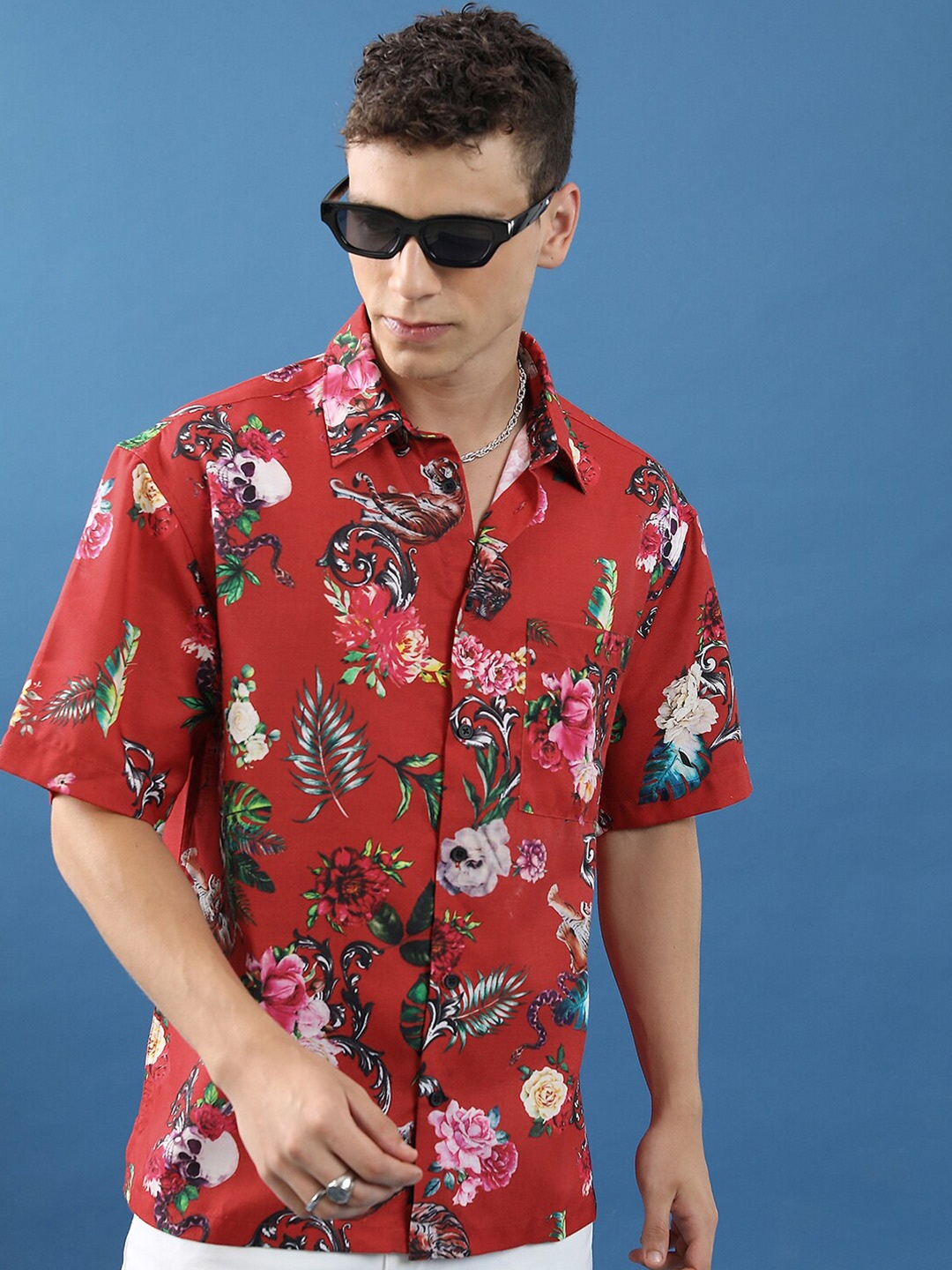 

HIGHLANDER Floral Printed Casual Shirt, Red
