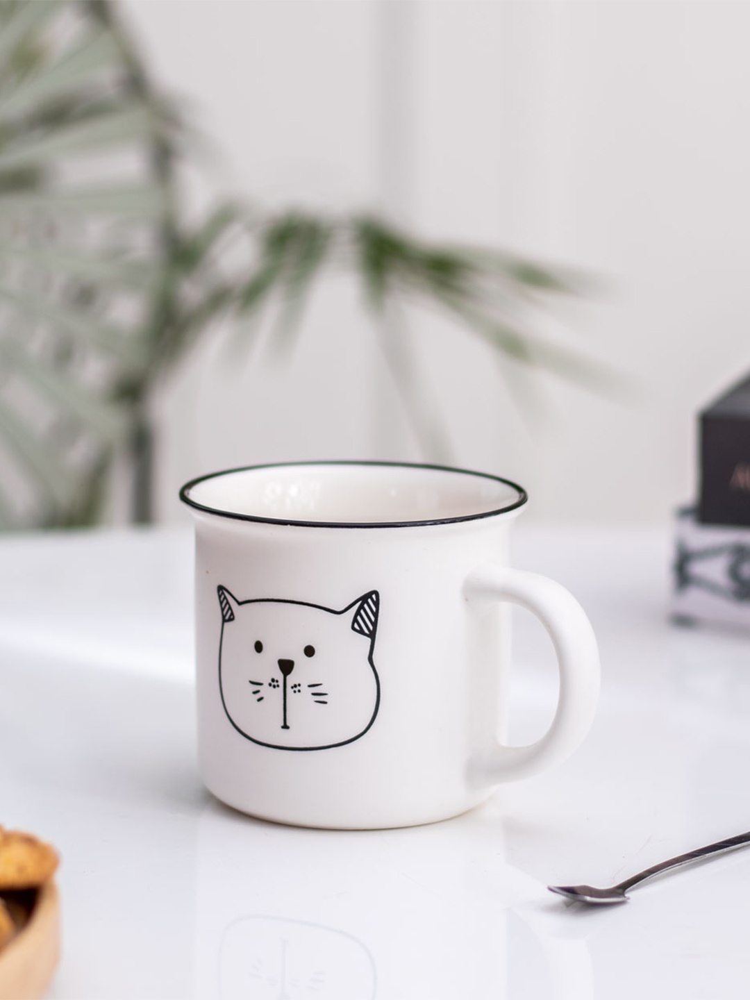 

THEDECORKART White & Black Hand Painted Printed Ceramic Glossy Mug and Bowl Set of Cups and Mugs