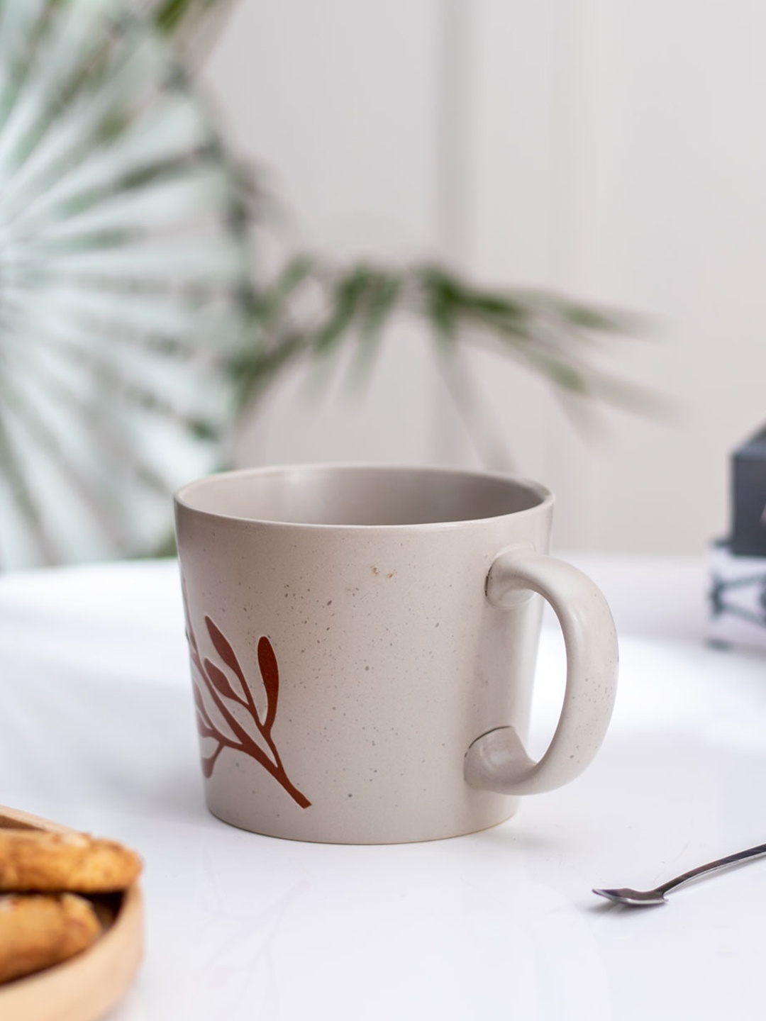 

THEDECORKART Grey & Maroon Hand Painted Printed Ceramic Matte Cup - 300 ML