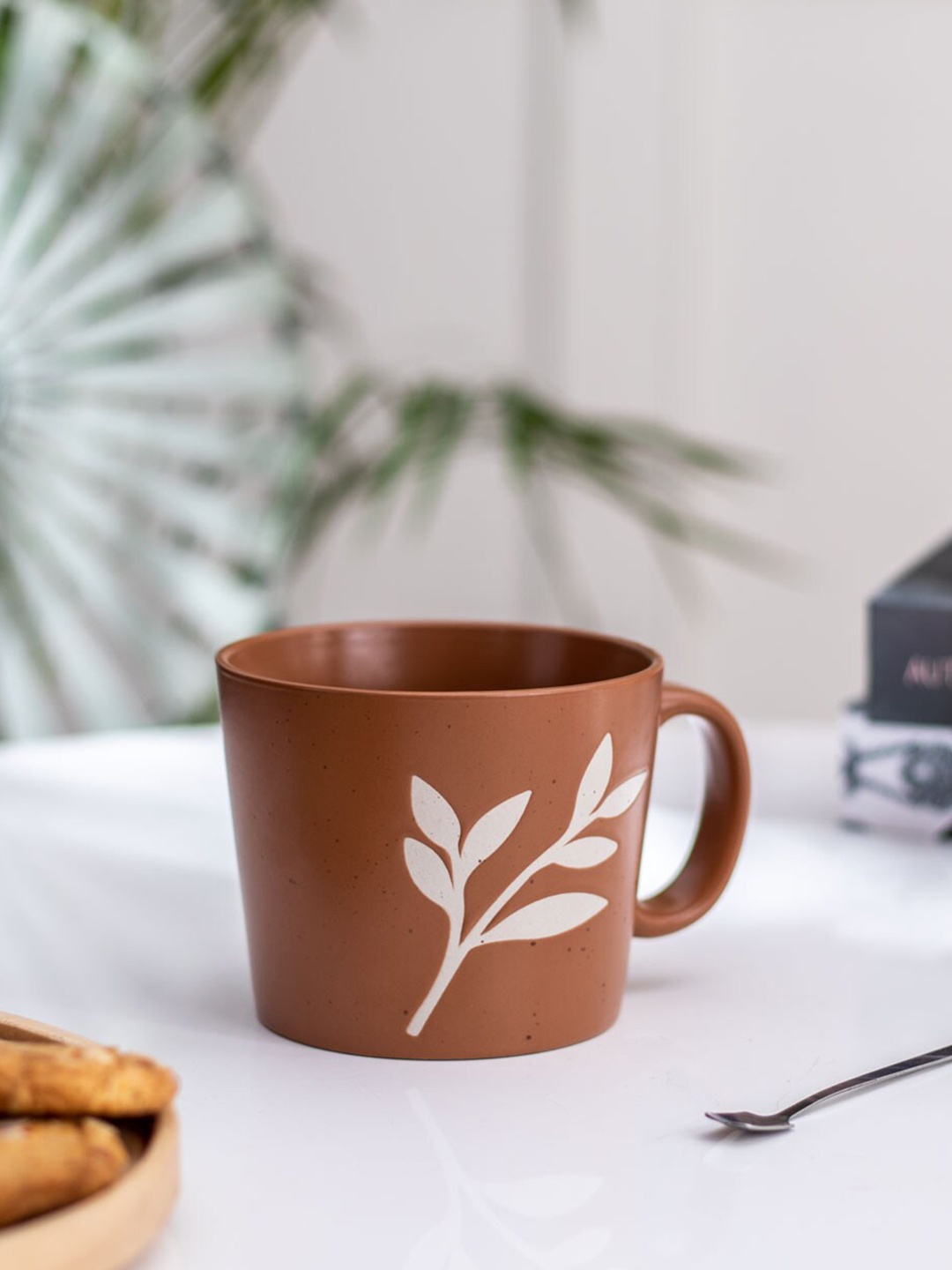 

THEDECORKART Brown & White Hand Painted Printed Ceramic Glossy Cup - 300 ML
