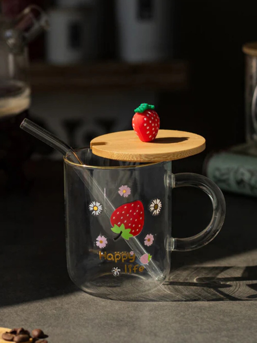 

THEDECORKART Transparent & Red Printed Ceramic Glossy Mug