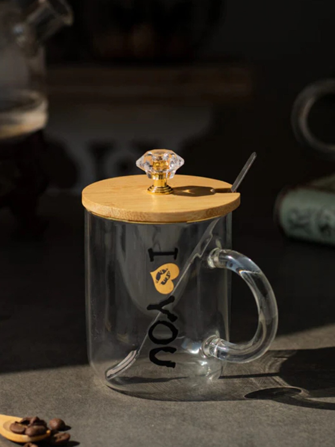 

THEDECORKART Transparent & Yellow Printed Ceramic Glossy Mug 300ml