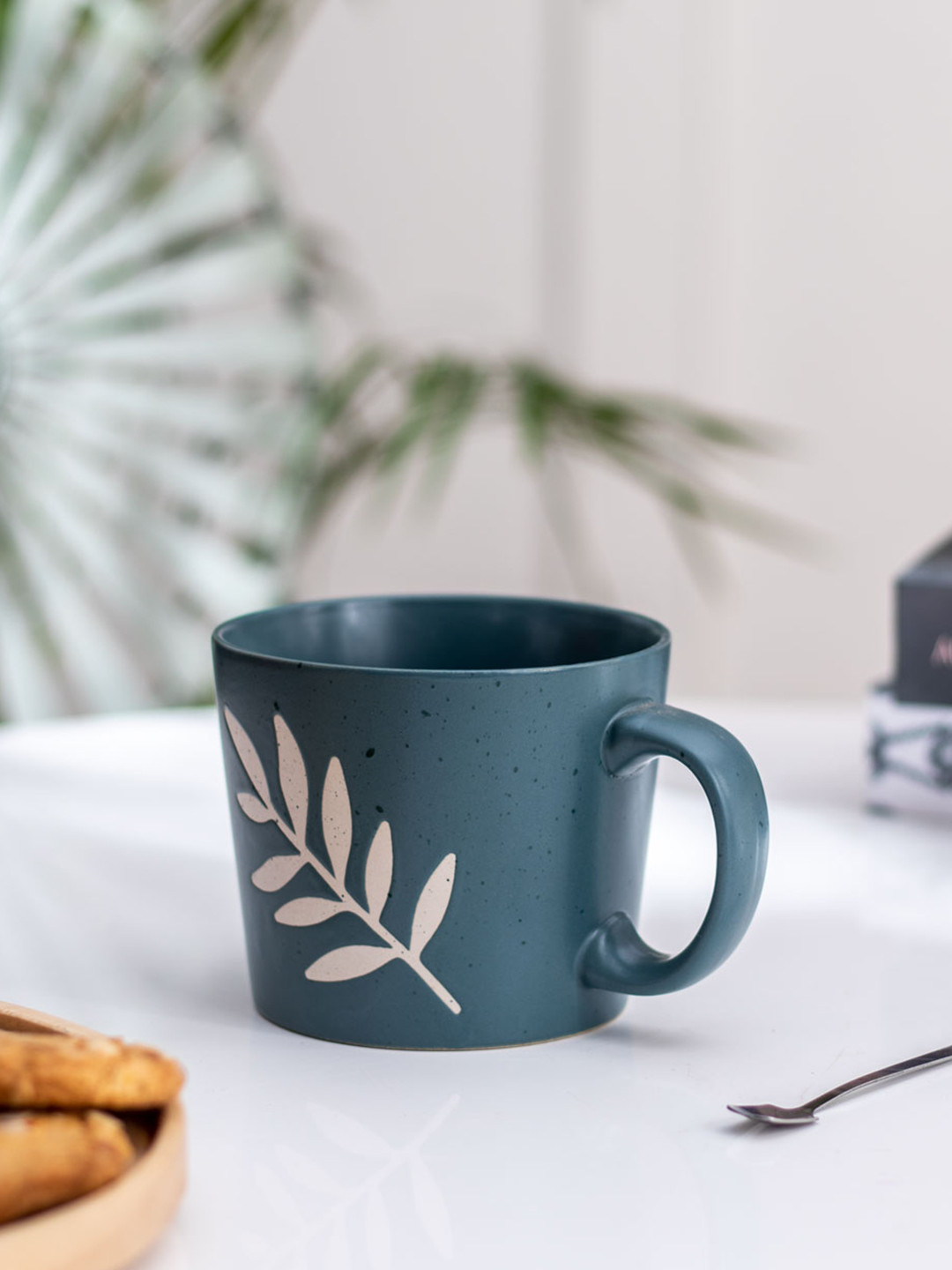 

THEDECORKART Green & White Printed Ceramic Glossy Mugs 300 ml