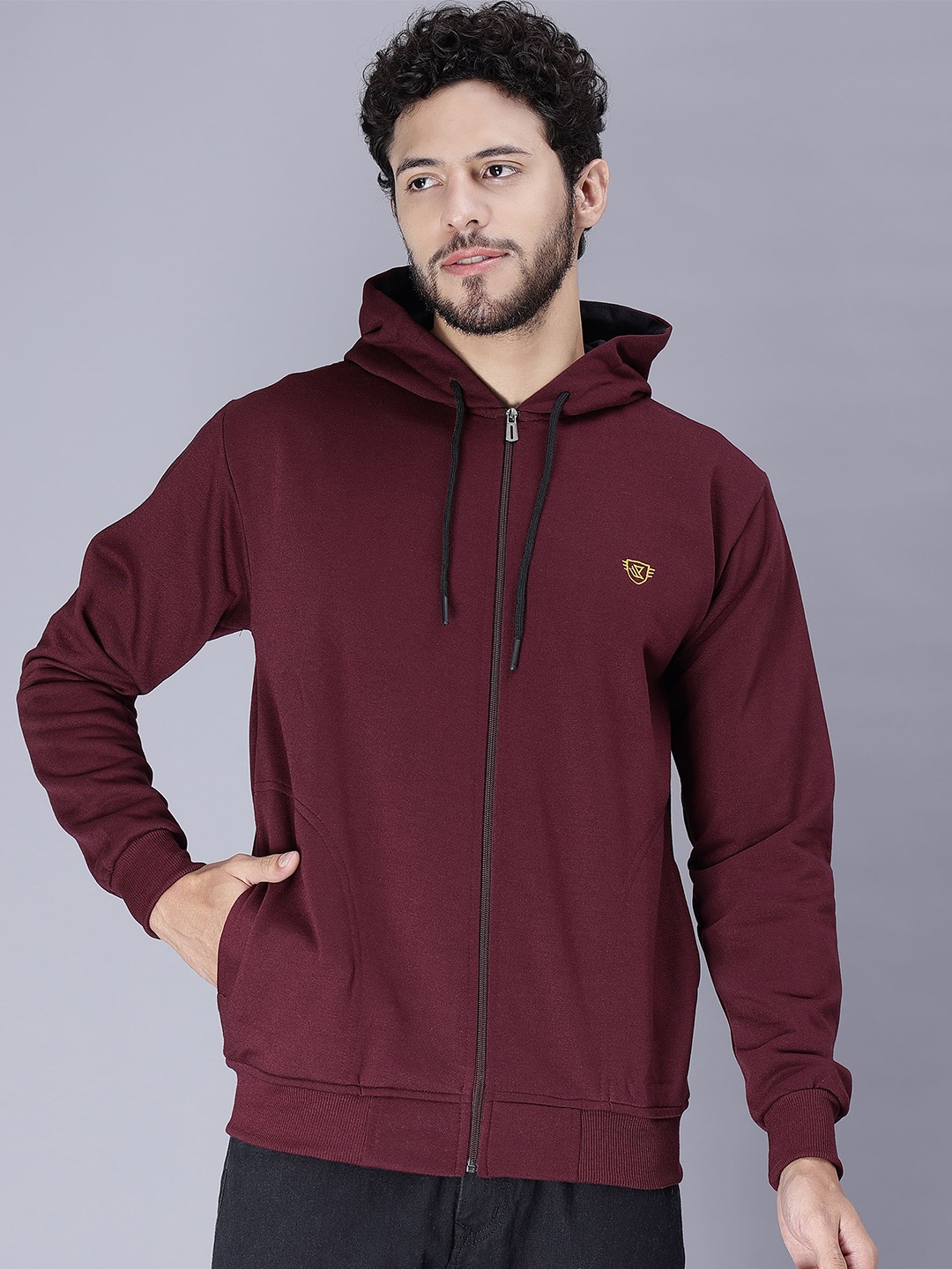 

WE PERFECT Hooded Fleece Front-Open Sweatshirt, Maroon