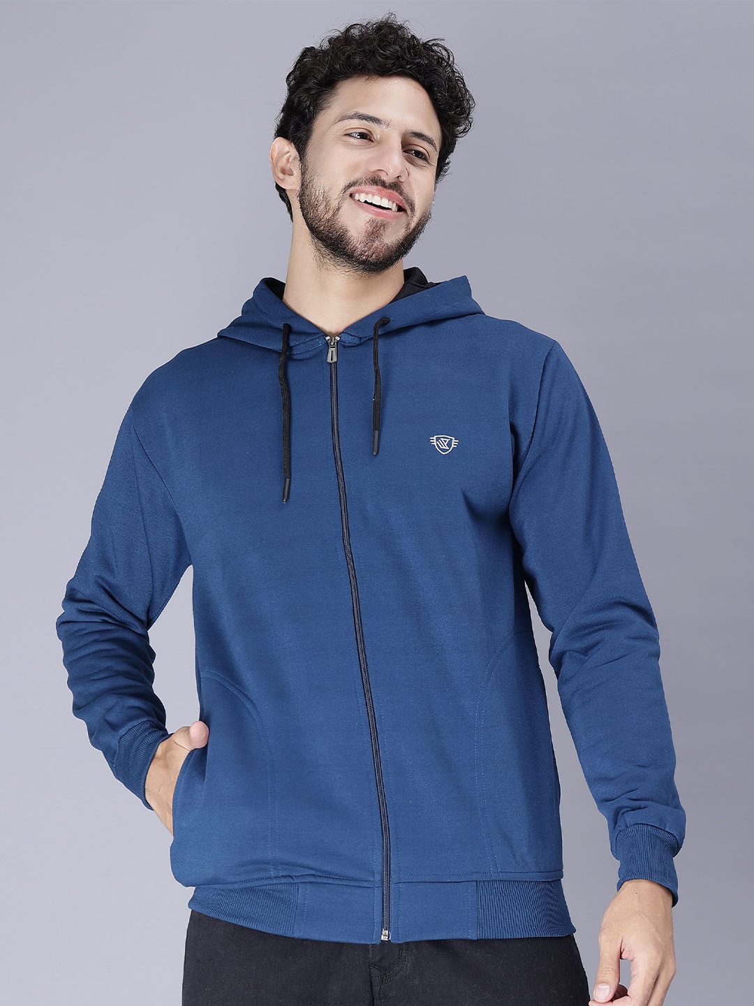 

WE PERFECT Hooded Fleece Front-Open Sweatshirt, Blue