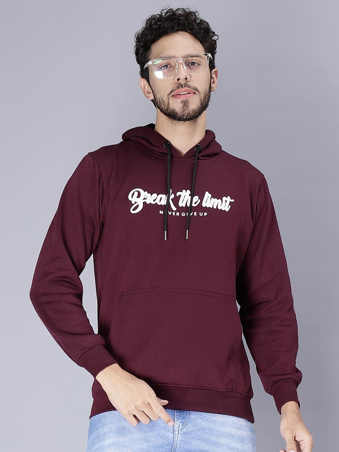 

WE PERFECT Typography Printed Hooded Fleece Pullover Sweatshirt, Maroon