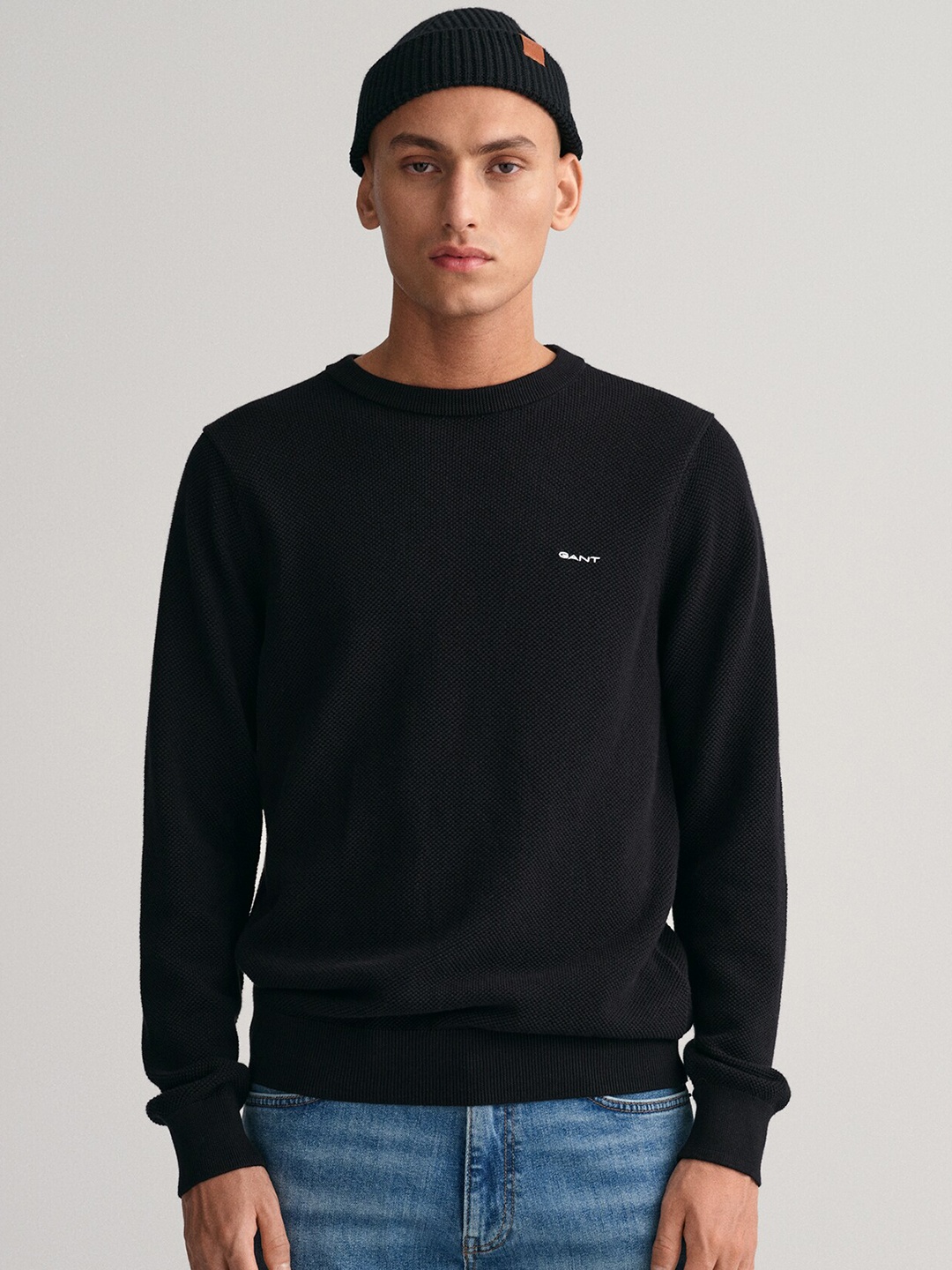 

GANT Round Neck Ribbed Pullover, Black