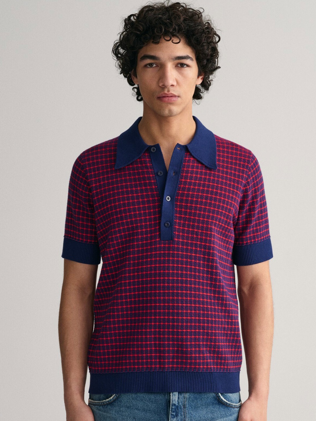 

GANT Men Relaxed Fit Jacquard Pattern Polo T-shirt, Navy blue
