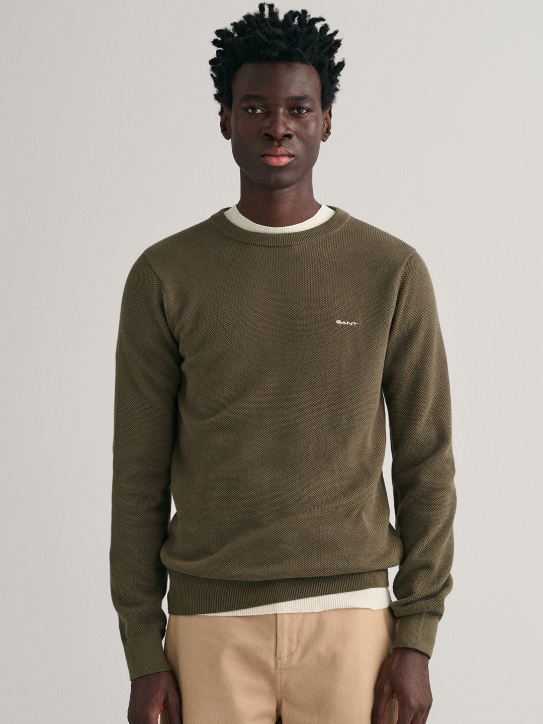 

GANT Round Neck Ribbed Pullover, Green