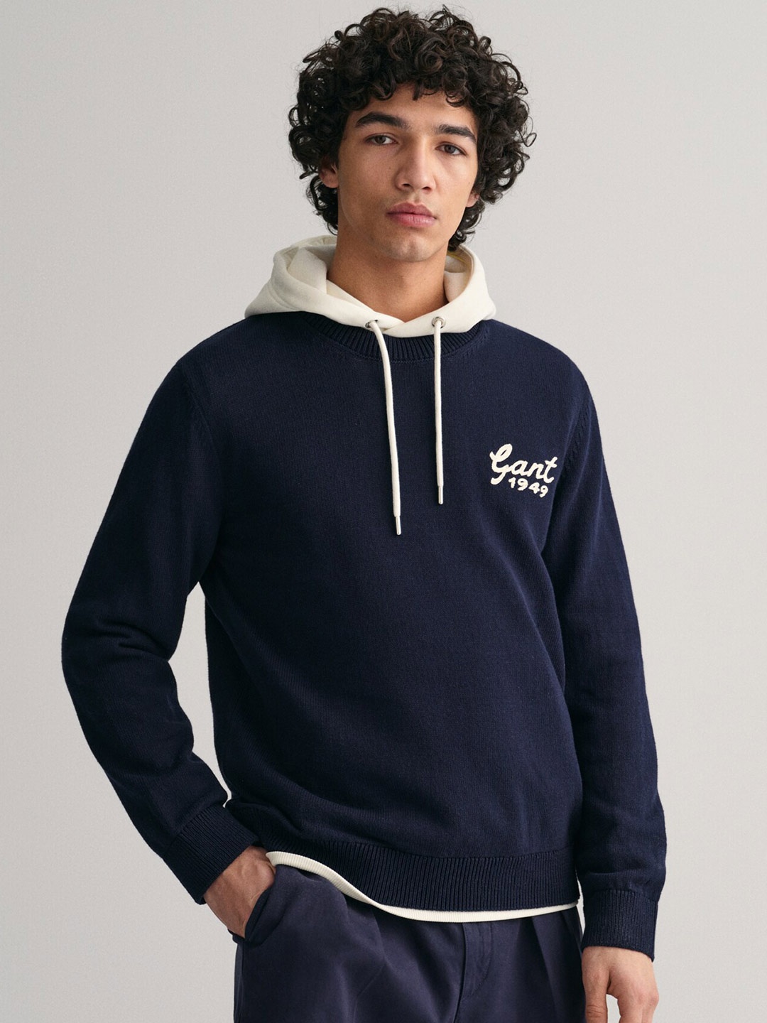 

GANT Relaxed Fit Hooded Pure Cotton Sweater, Navy blue