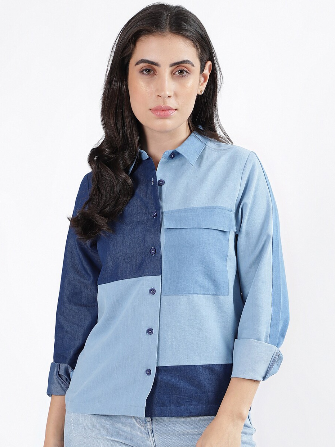 

Iconic Spread Collar Casual Pure Cotton Shirt, Blue