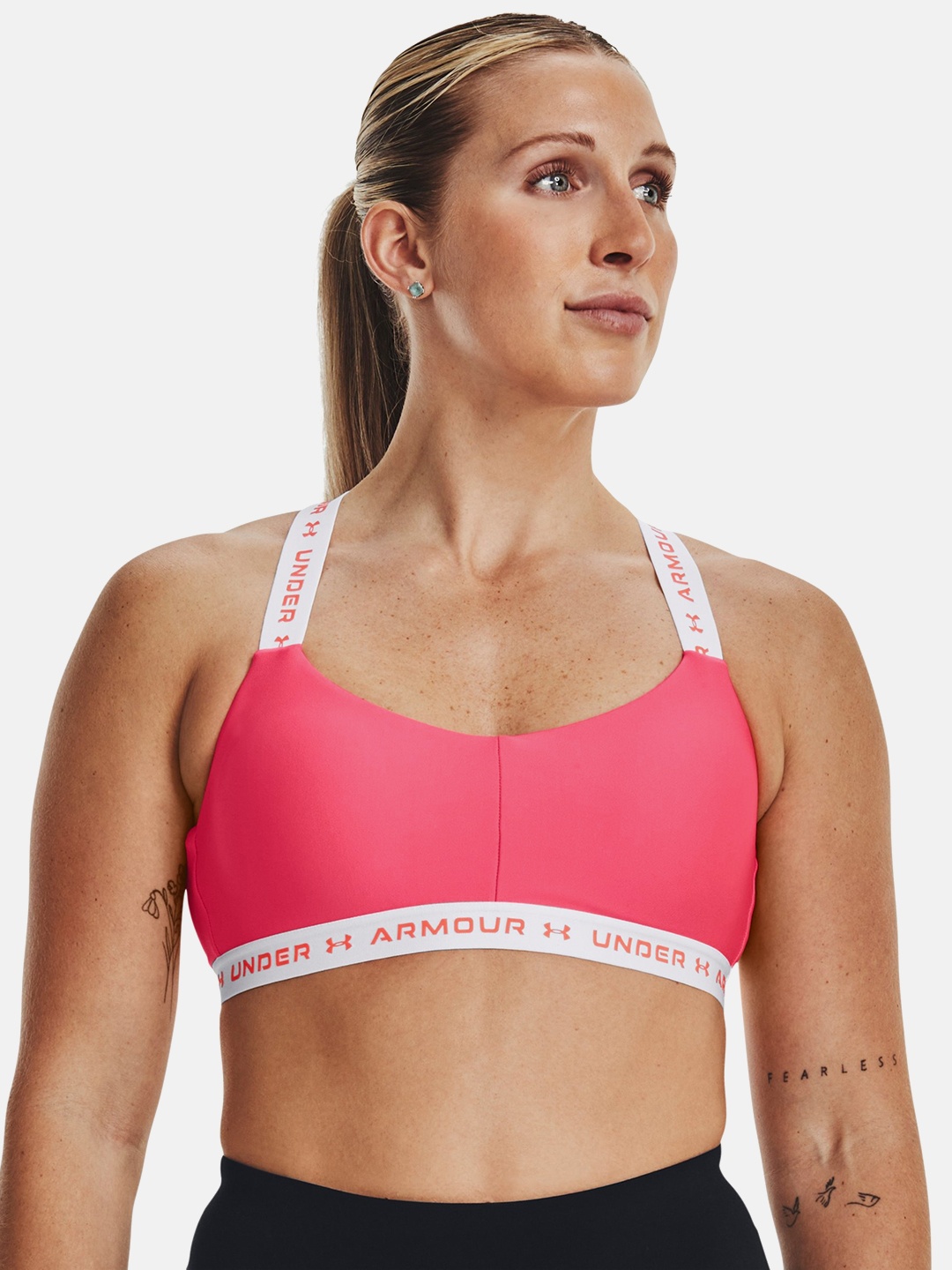 

UNDER ARMOUR Lightly Padded Crossback Low Support Sports Bra, Pink