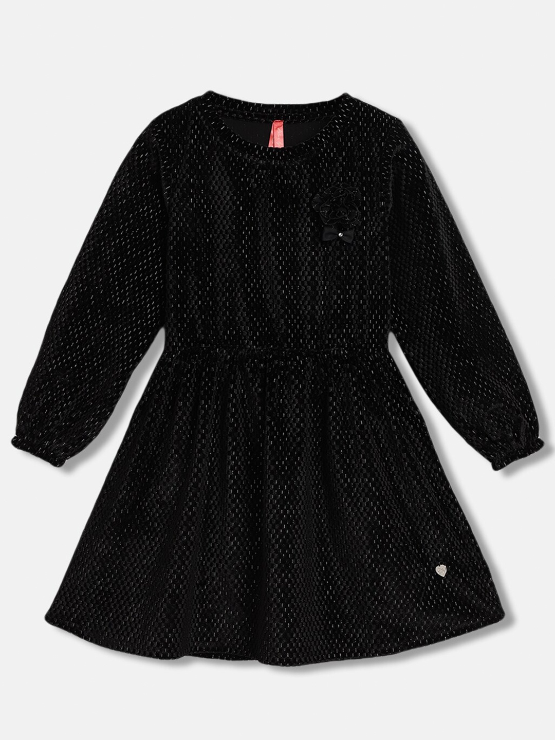 

Blue Giraffe Girls Embellished Puff Sleeves Bow Detail Fit & Flare Dress, Black