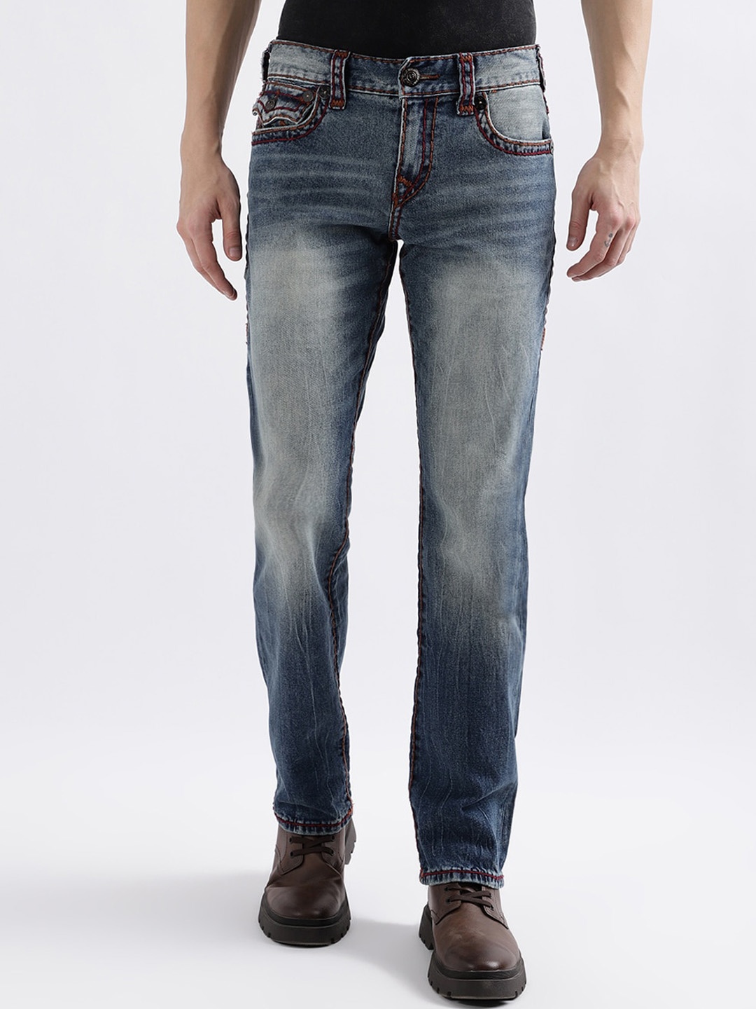 

True Religion Men Super T Ricky Straight Fit Blue Mid Rise Jeans