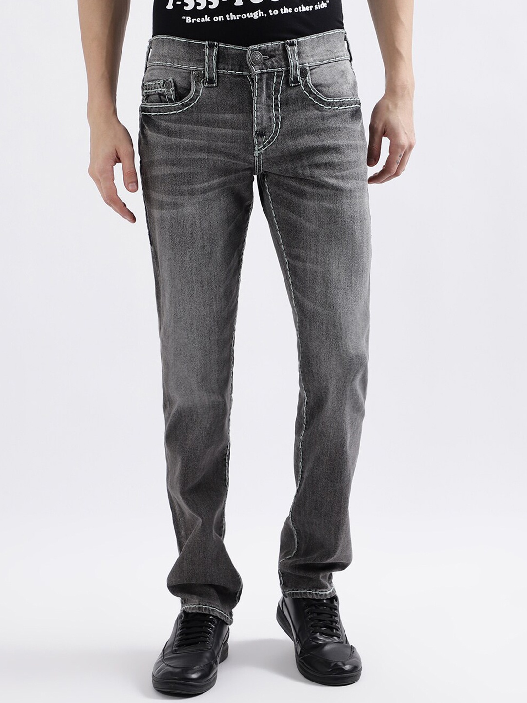 

True Religion Men Super T Geno Mid-Rise Skinny Fit Jeans, Grey
