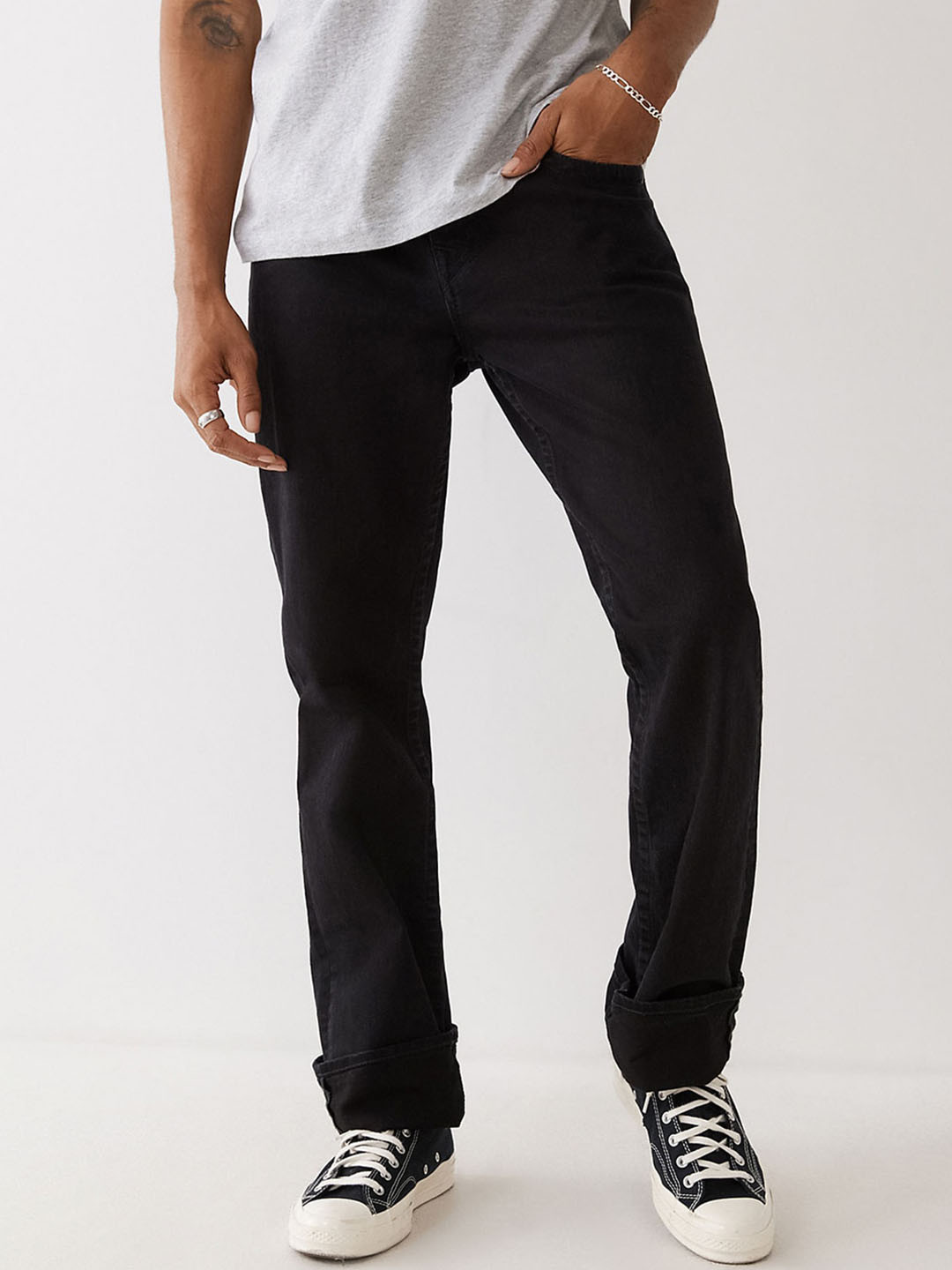 

True Religion Men SN Ricky Straight Fit Highly Distressed Stretchable Jeans, Black