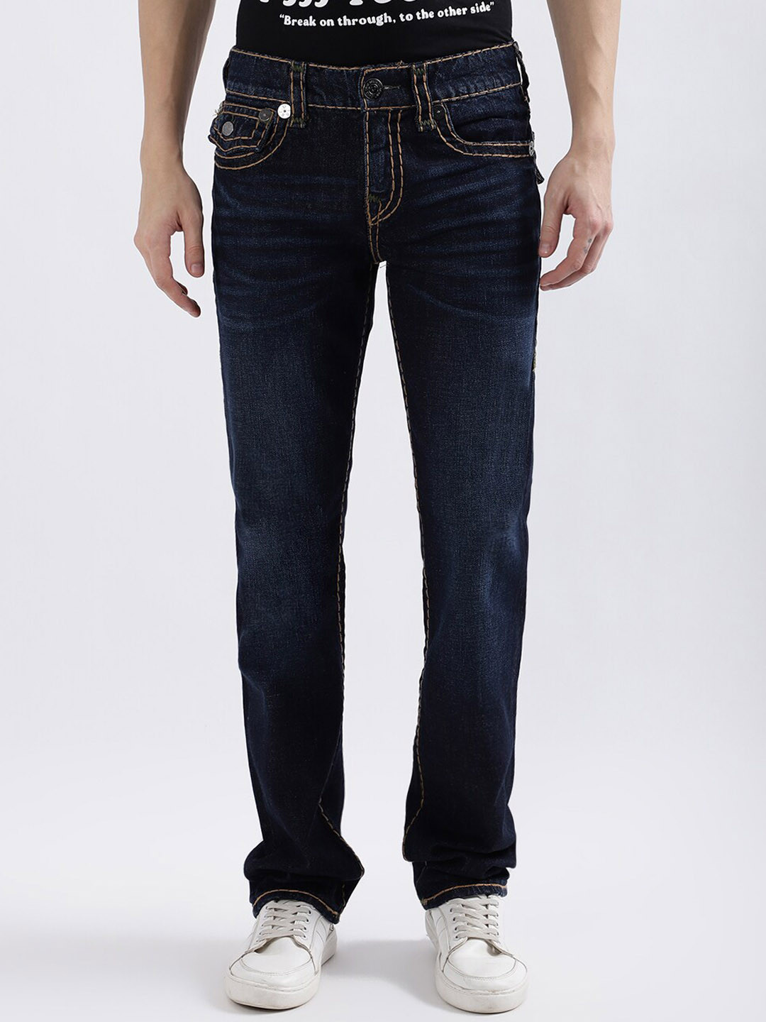 

True Religion Men Super T Ricky Straight Fit Blue Mid Rise Jeans