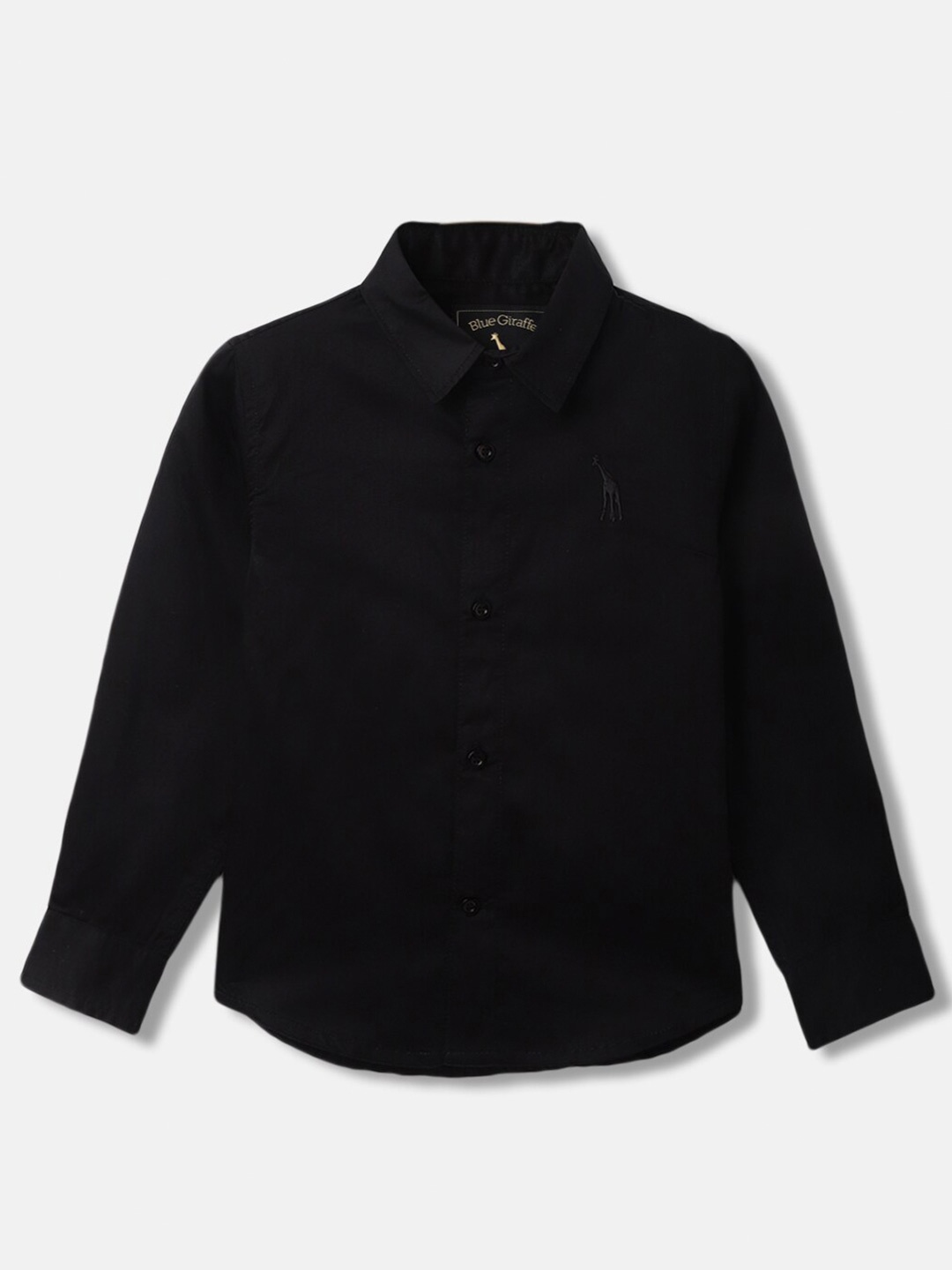 

Blue Giraffe Boys Spread Collar Long Sleeves Casual Pure Cotton Shirt, Black
