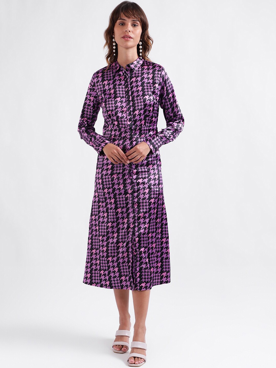 

CENTRESTAGE Abstract Printed Shirt Midi Dress, Pink