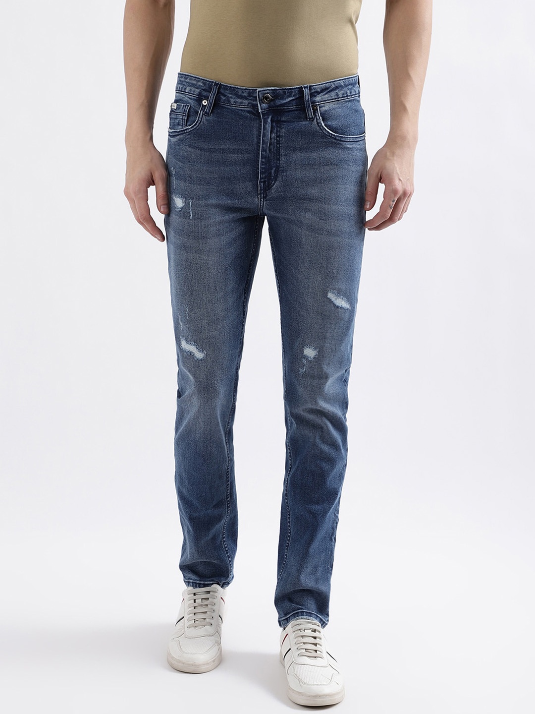 

LINDBERGH Men Slim Fit Mildly Distressed Heavy Fade Jeans, Blue