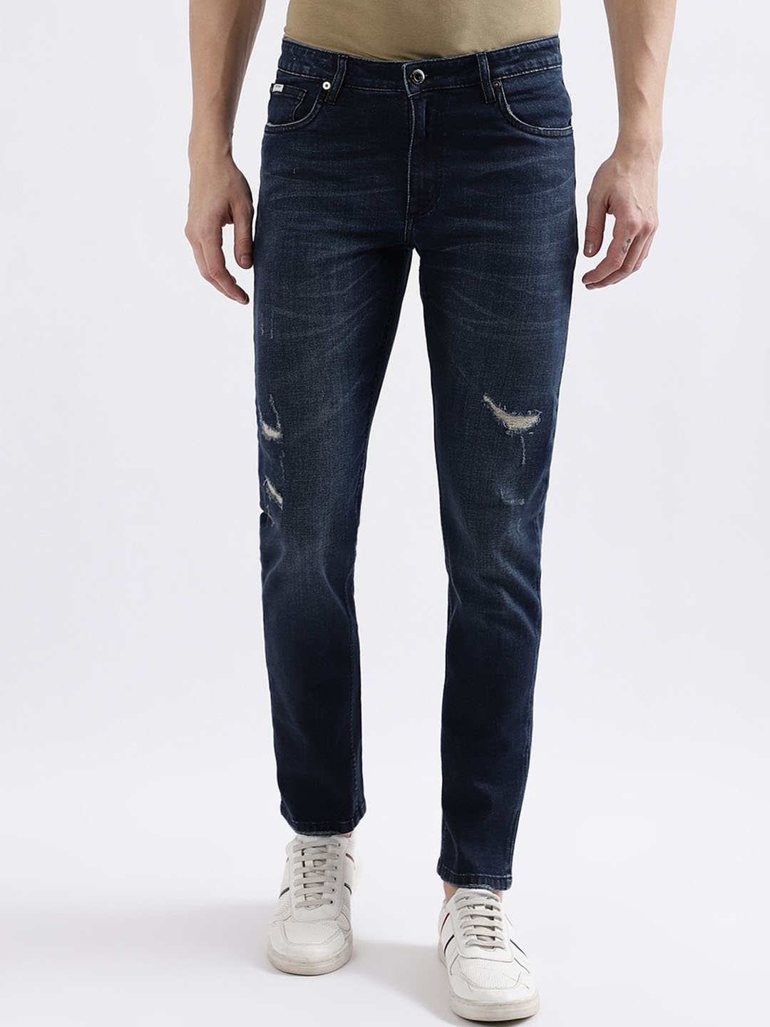

LINDBERGH Men Slim Fit Mildly Distressed Light Fade Stretchable Jeans, Blue