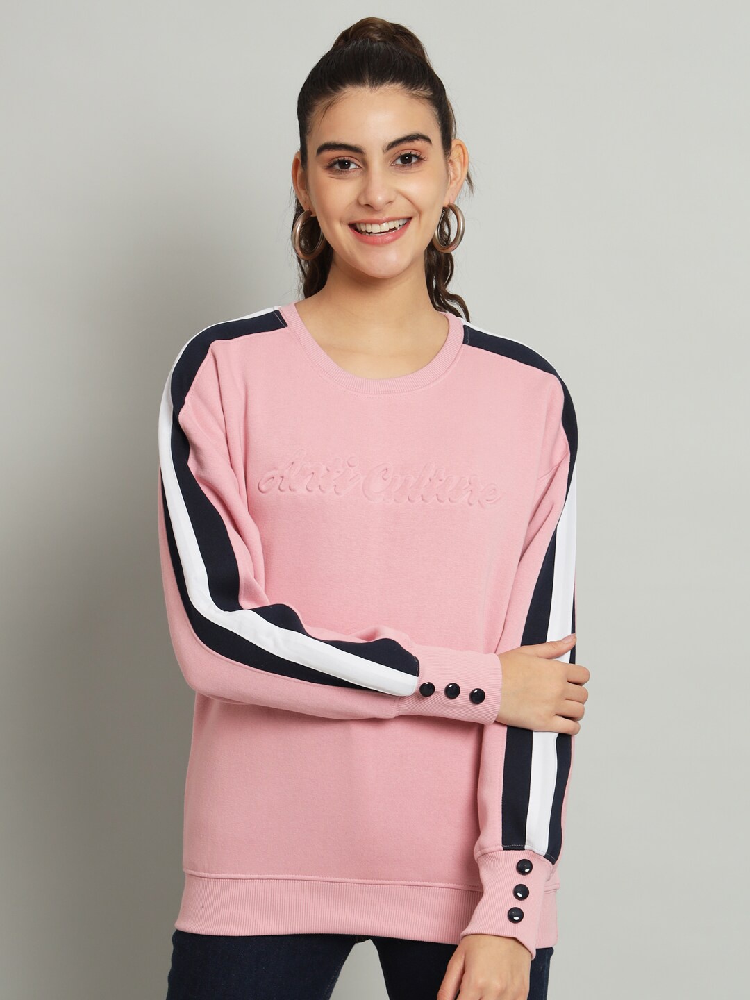 

ANTI CULTURE Round Neck Fleece Sweatshirt, Pink