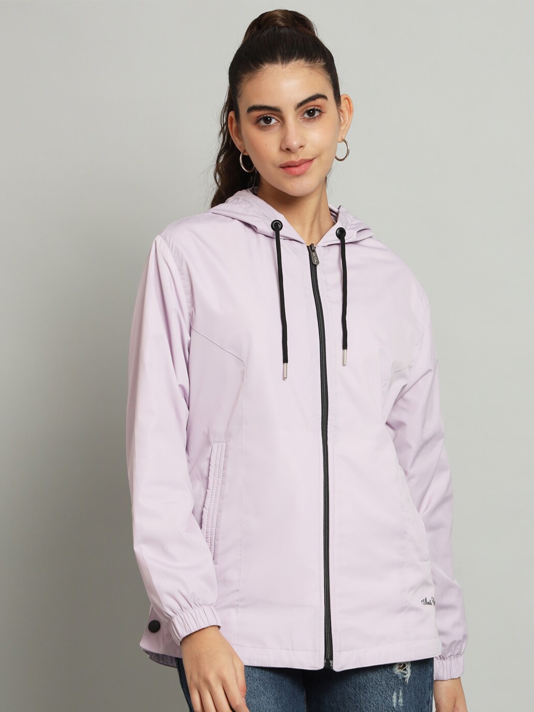 

ANTI CULTURE Hooded Neck Long Sleeve Zip Detail Open Front Jacket, Pink