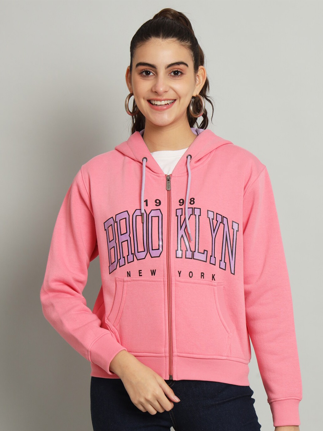 

ANTI CULTURE Typography Printed Hooded Fleece Sweatshirt, Pink